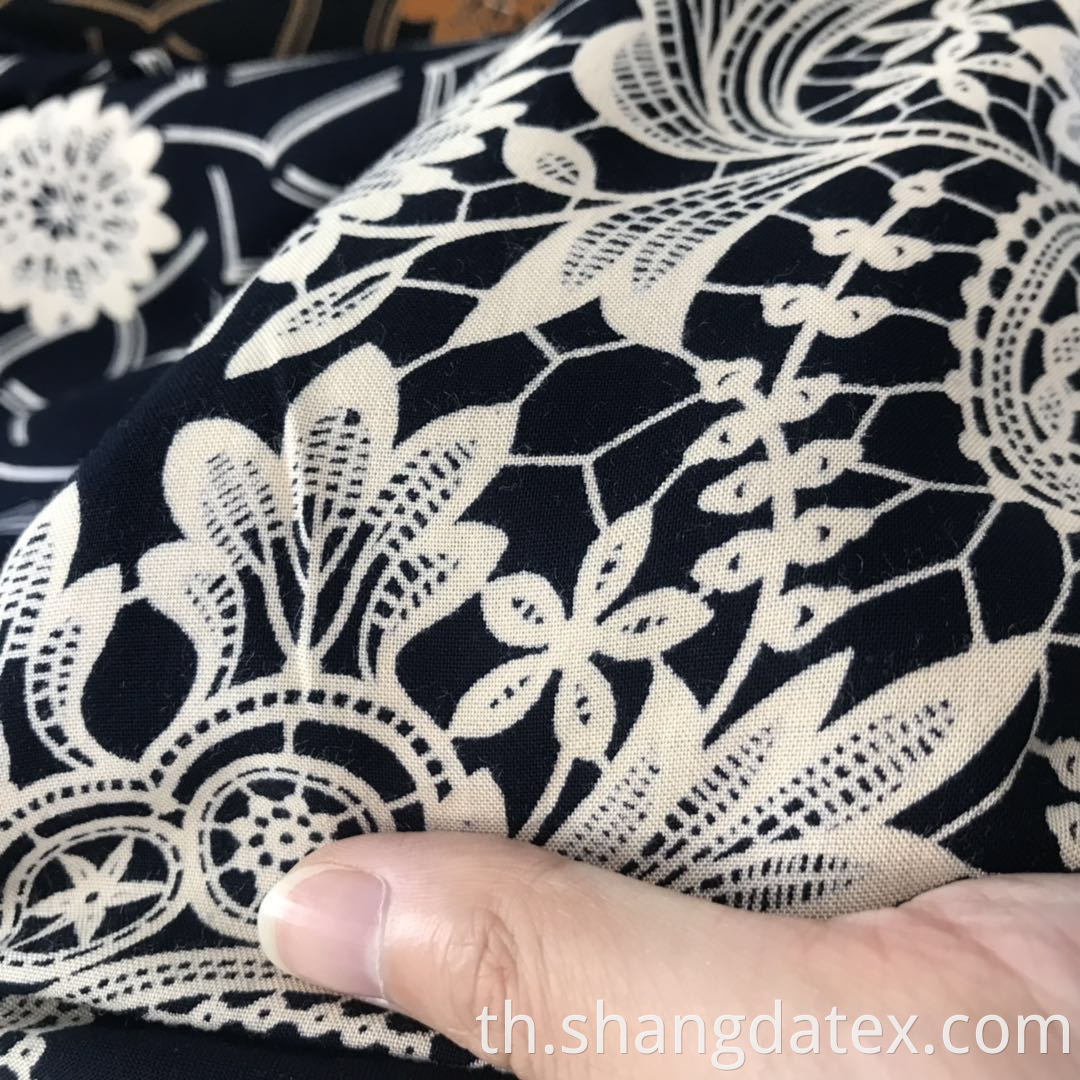 black ground rayon discharge print fabric